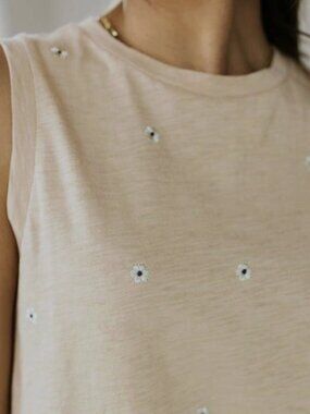 ROOLEE The Daisy 100% Cotton Tank Shift Dress Floral Embroidered Small Cottage